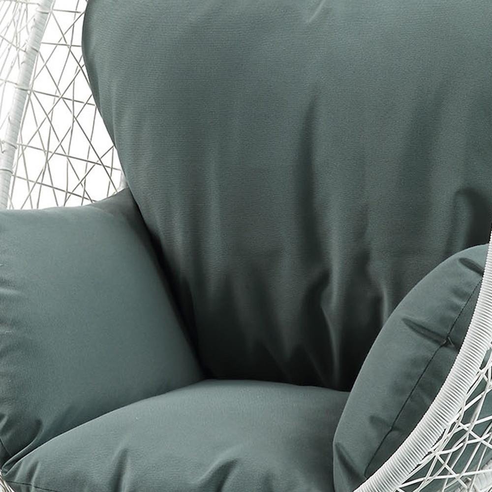 38" White Metal Swing Chair With Green Cushion HomeRoots