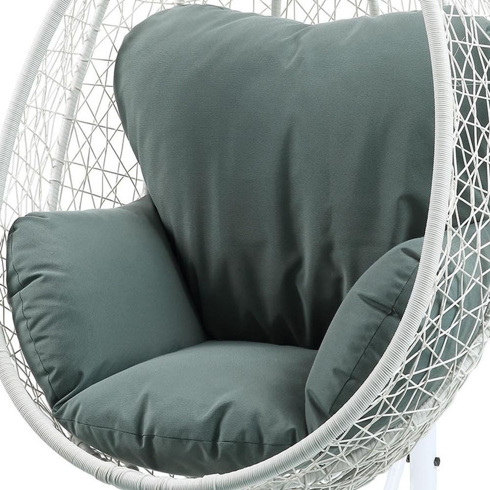 38" White Metal Swing Chair With Green Cushion HomeRoots
