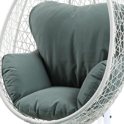 38" White Metal Swing Chair With Green Cushion HomeRoots