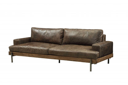 95" Chocolate Top Grain Leather Sofa With Black Legs HomeRoots