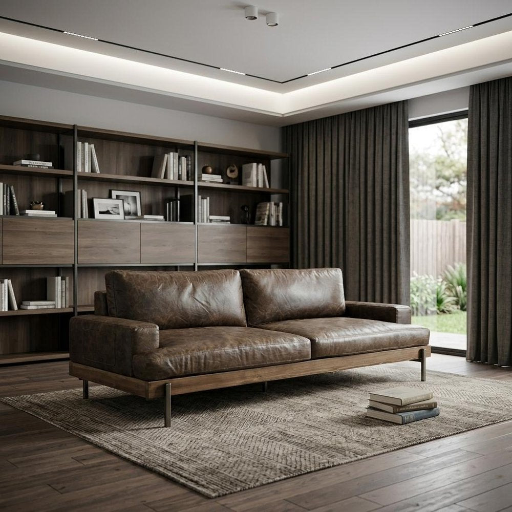 95" Chocolate Top Grain Leather Sofa With Black Legs HomeRoots