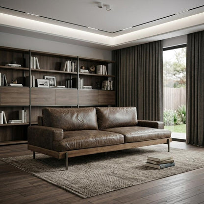 95" Chocolate Top Grain Leather Sofa With Black Legs HomeRoots