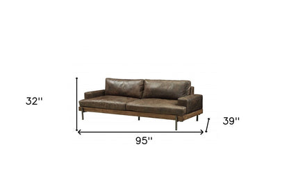95" Chocolate Top Grain Leather Sofa With Black Legs HomeRoots