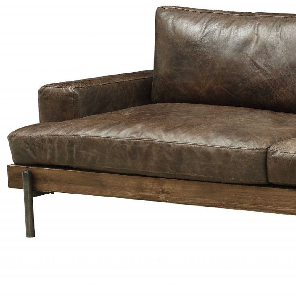 95" Chocolate Top Grain Leather Sofa With Black Legs HomeRoots