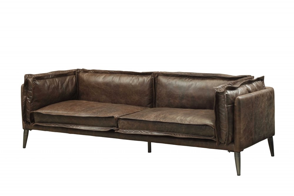 94" Chocolate Top Grain Leather Sofa With Dark Brown Legs HomeRoots