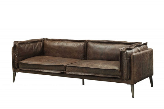94" Chocolate Top Grain Leather Sofa With Dark Brown Legs HomeRoots