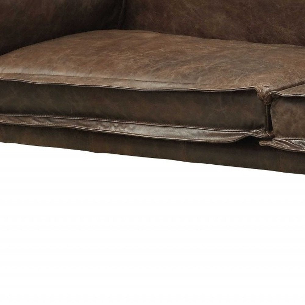 94" Chocolate Top Grain Leather Sofa With Dark Brown Legs HomeRoots