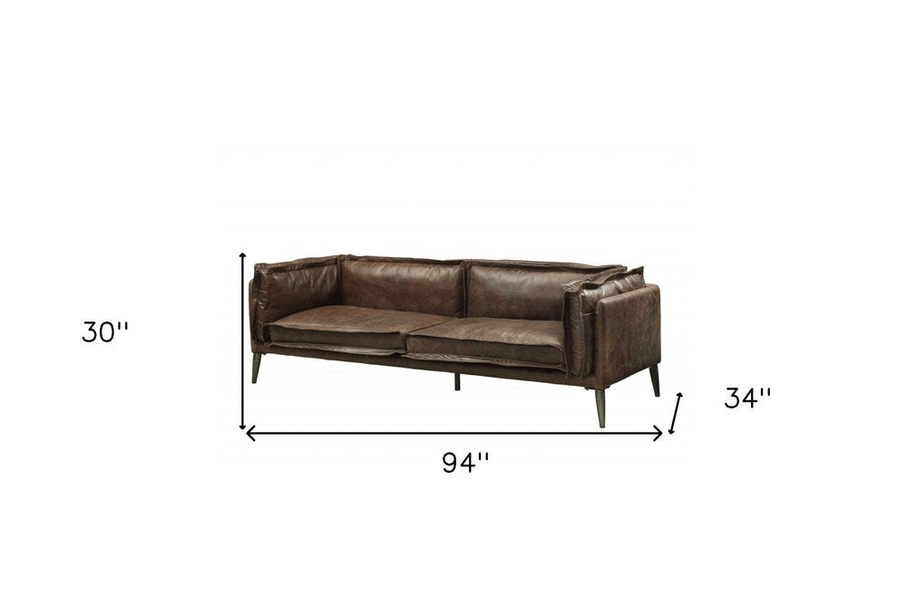94" Chocolate Top Grain Leather Sofa With Dark Brown Legs HomeRoots