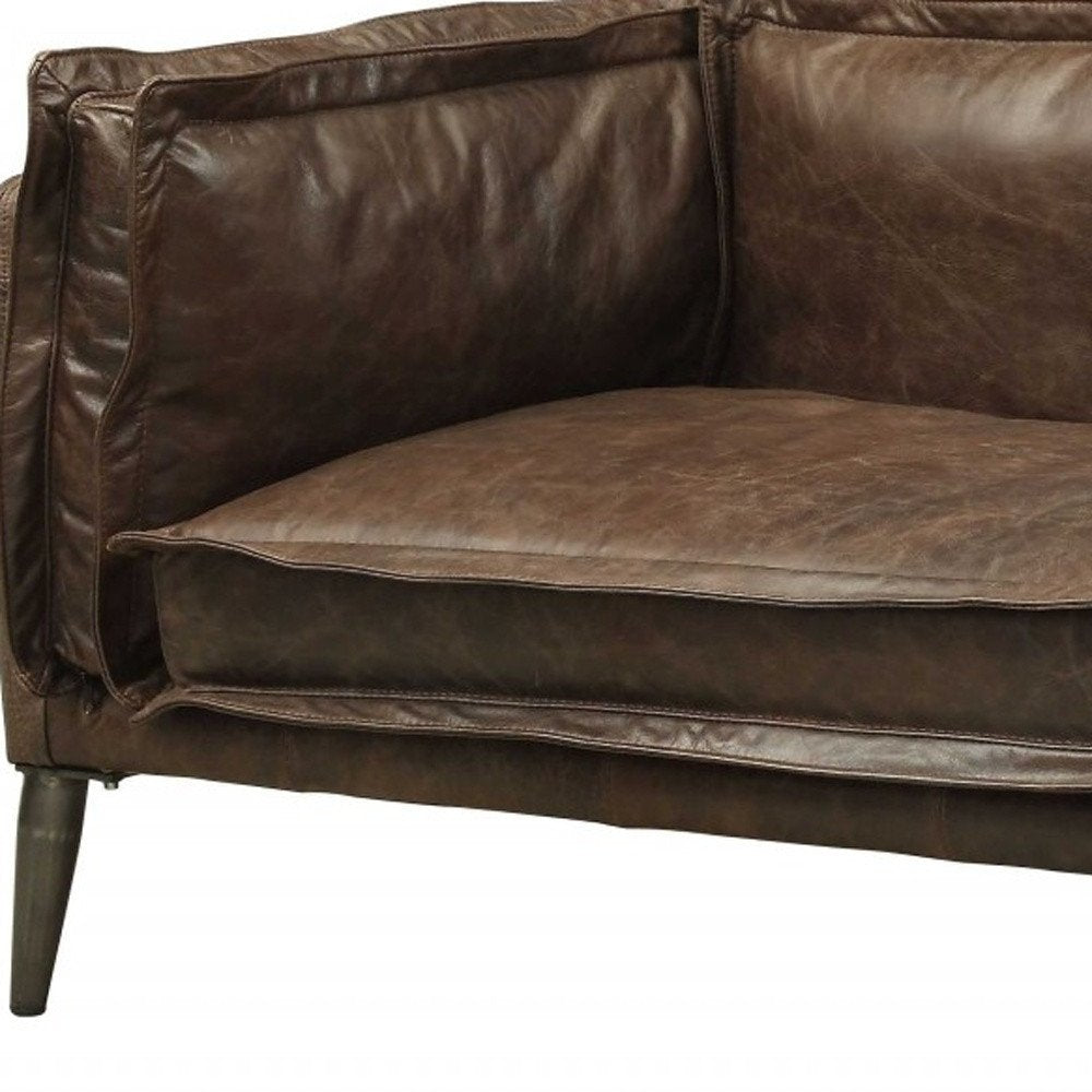 94" Chocolate Top Grain Leather Sofa With Dark Brown Legs HomeRoots