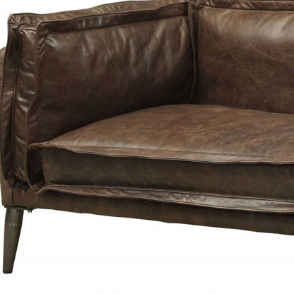 94" Chocolate Top Grain Leather Sofa With Dark Brown Legs HomeRoots