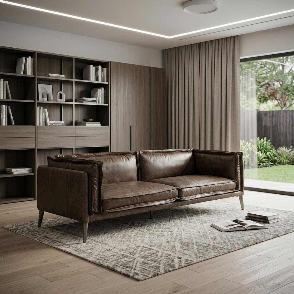 94" Chocolate Top Grain Leather Sofa With Dark Brown Legs HomeRoots