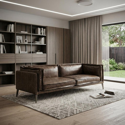 94" Chocolate Top Grain Leather Sofa With Dark Brown Legs HomeRoots