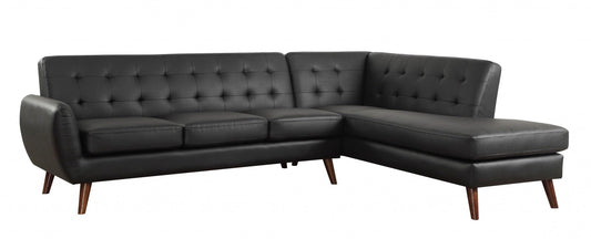 Gray Faux Leather L Shaped Two Piece Sofa and Chaise Sectional - FurniFindUSA