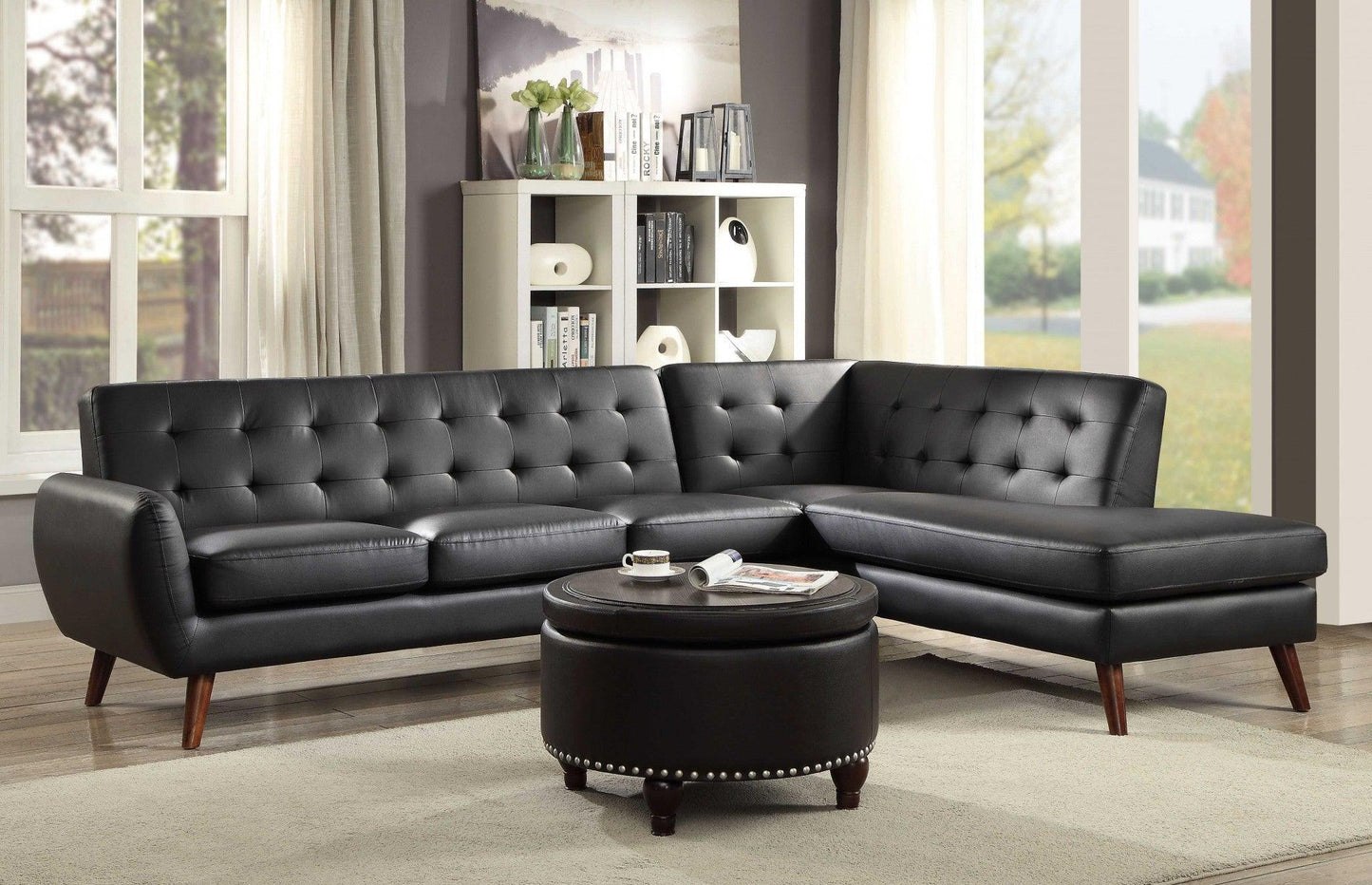 Gray Faux Leather L Shaped Two Piece Sofa and Chaise Sectional - FurniFindUSA