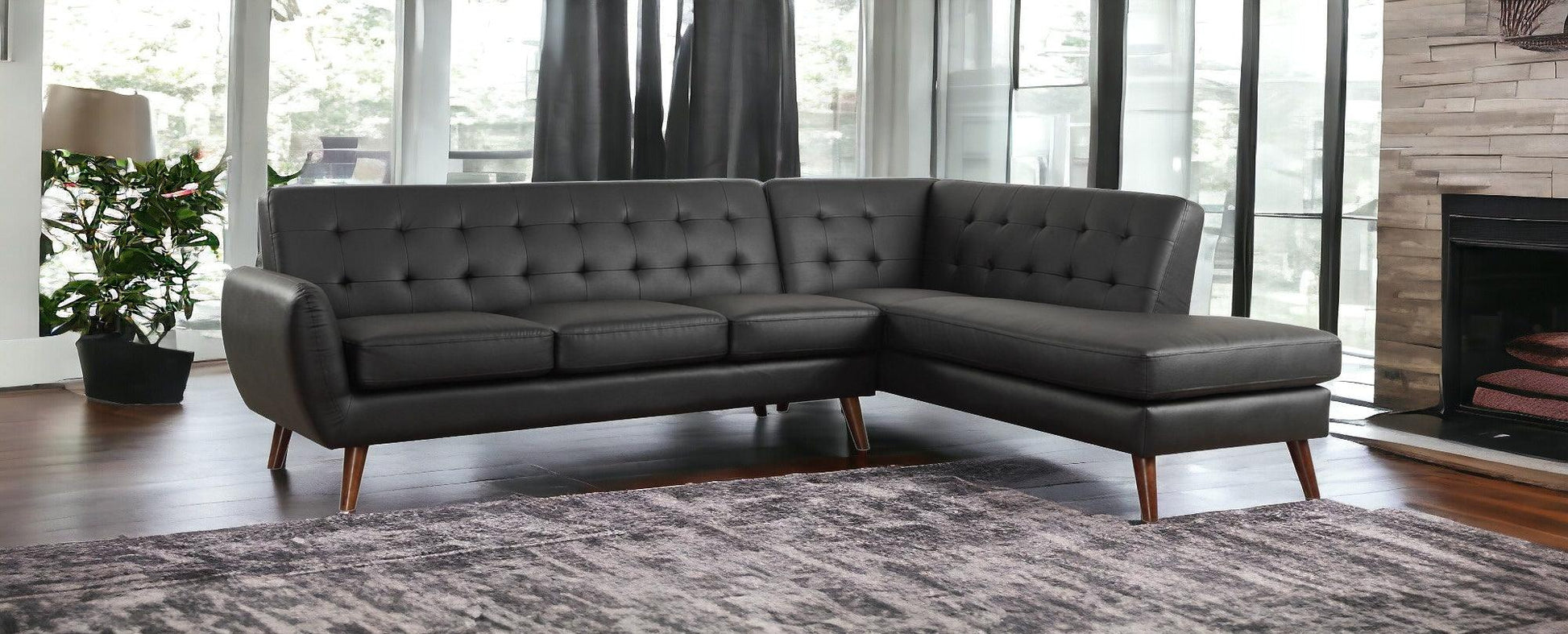 Gray Faux Leather L Shaped Two Piece Sofa and Chaise Sectional - FurniFindUSA