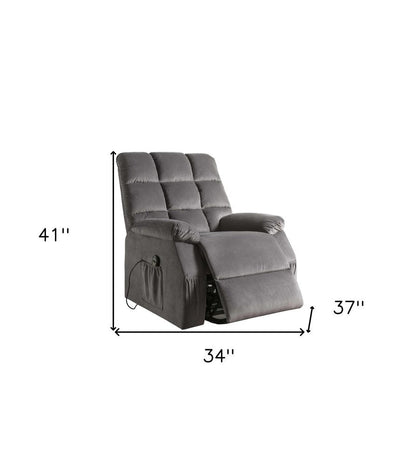 34" Gray Velvet Power Heated Massage Recliner HomeRoots