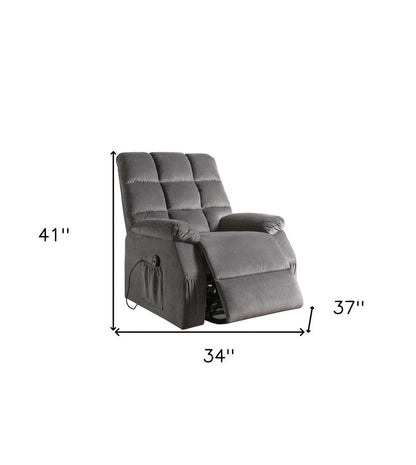 34" Gray Velvet Heated Massage Lift Assist Power Recliner HomeRoots