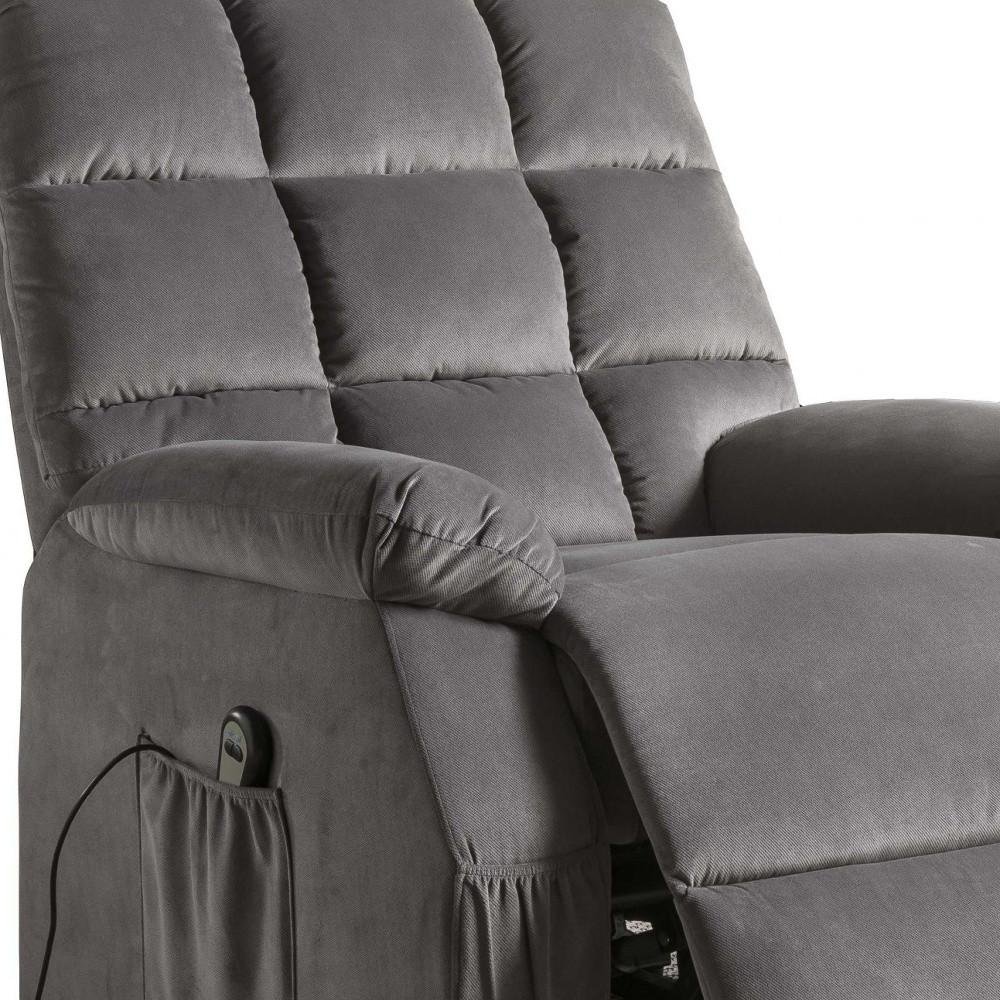 34" Gray Velvet Heated Massage Lift Assist Power Recliner HomeRoots