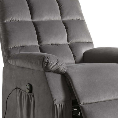 34" Gray Velvet Heated Massage Lift Assist Power Recliner HomeRoots