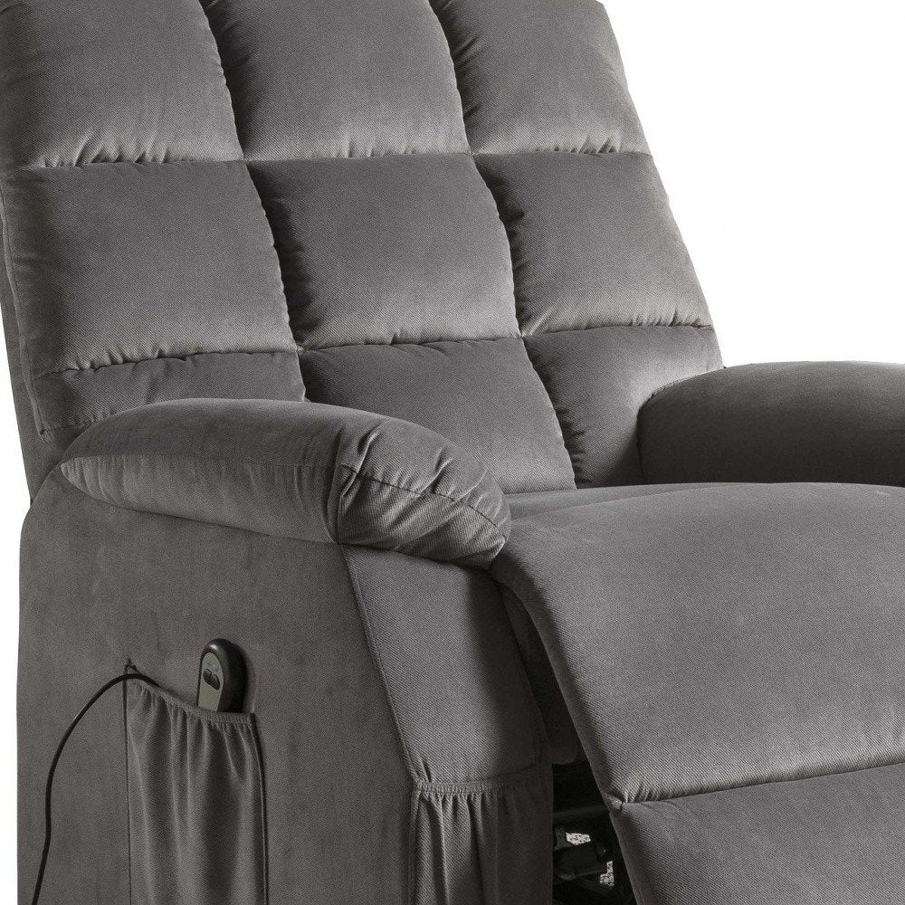 34" Gray Velvet Power Heated Massage Recliner HomeRoots