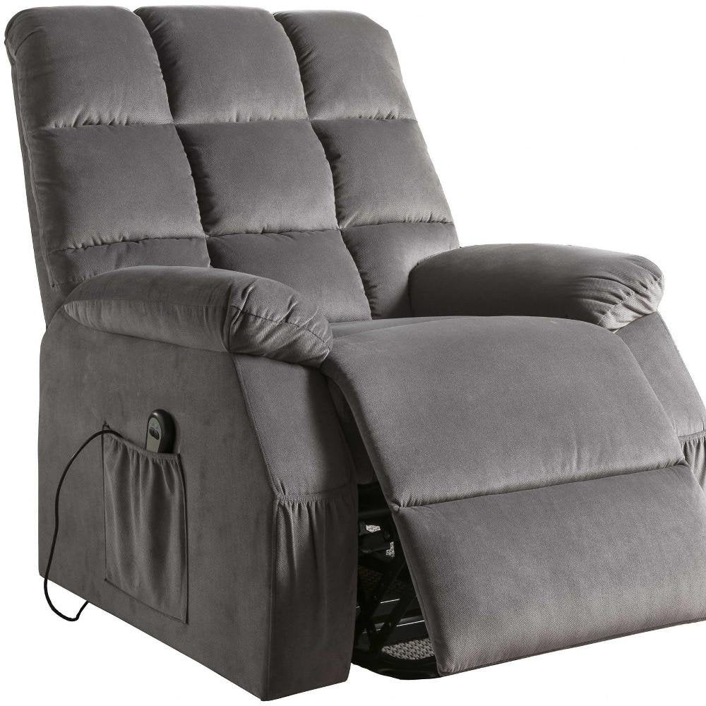 34" Gray Velvet Heated Massage Lift Assist Power Recliner HomeRoots