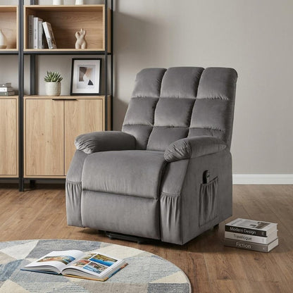 34" Gray Velvet Heated Massage Lift Assist Power Recliner HomeRoots