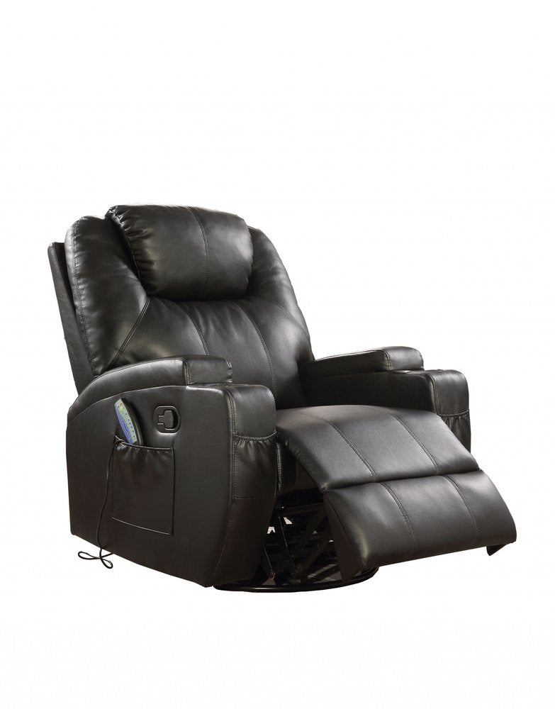 34" Black Leather Match Power Heated Massage Recliner HomeRoots