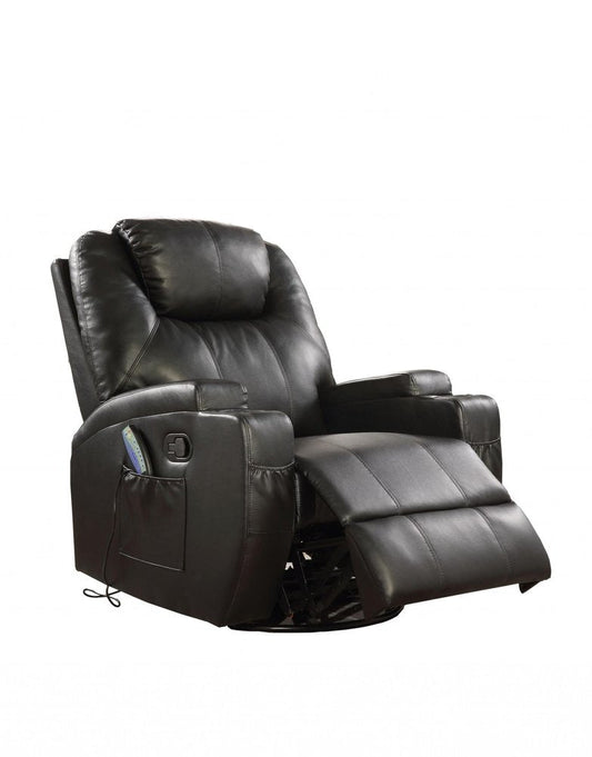 34" Brown Faux Leather Heated Massage Home Theater Recliner HomeRoots