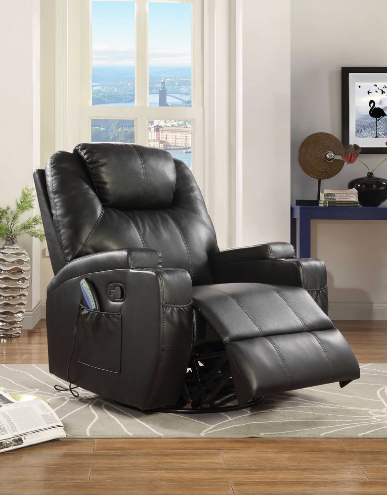 34" Black Leather Match Power Heated Massage Recliner HomeRoots