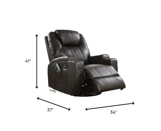 34" Brown Faux Leather Heated Massage Home Theater Recliner HomeRoots