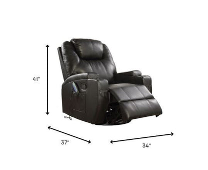 34" Brown Faux Leather Heated Massage Home Theater Recliner HomeRoots