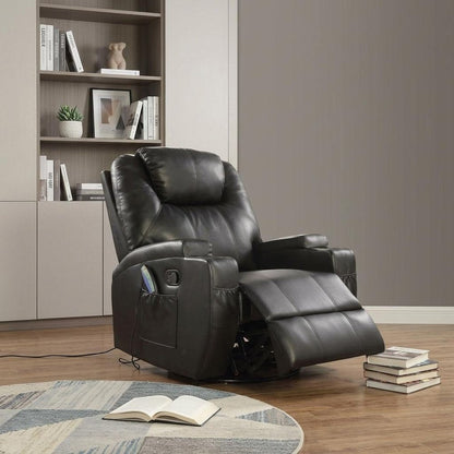 34" Black Leather Match Power Heated Massage Recliner HomeRoots