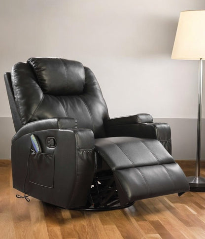 34" Black Leather Match Power Heated Massage Recliner HomeRoots