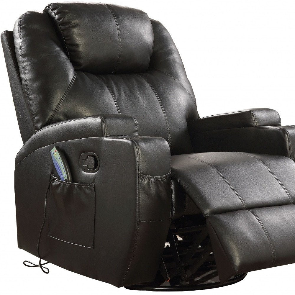 34" Black Leather Match Power Heated Massage Recliner HomeRoots