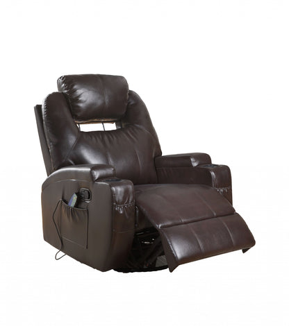 34" Brown Faux Leather Heated Massage Home Theater Recliner