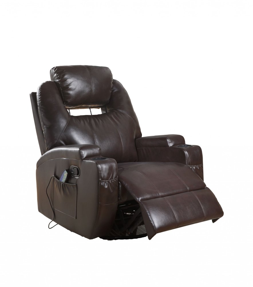 34" Black Leather Match Power Heated Massage Recliner HomeRoots