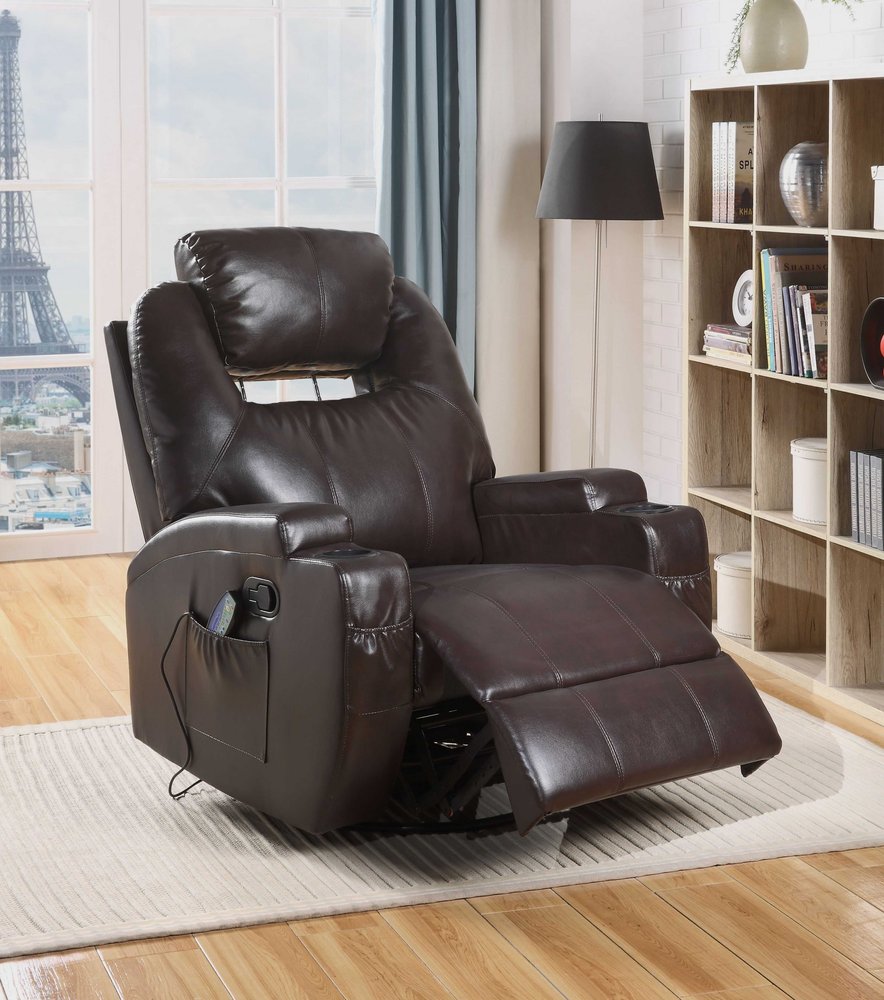 34" Black Leather Match Power Heated Massage Recliner HomeRoots