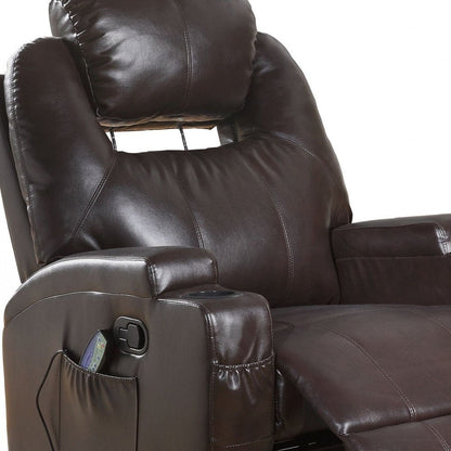 34" Black Leather Match Power Heated Massage Recliner HomeRoots