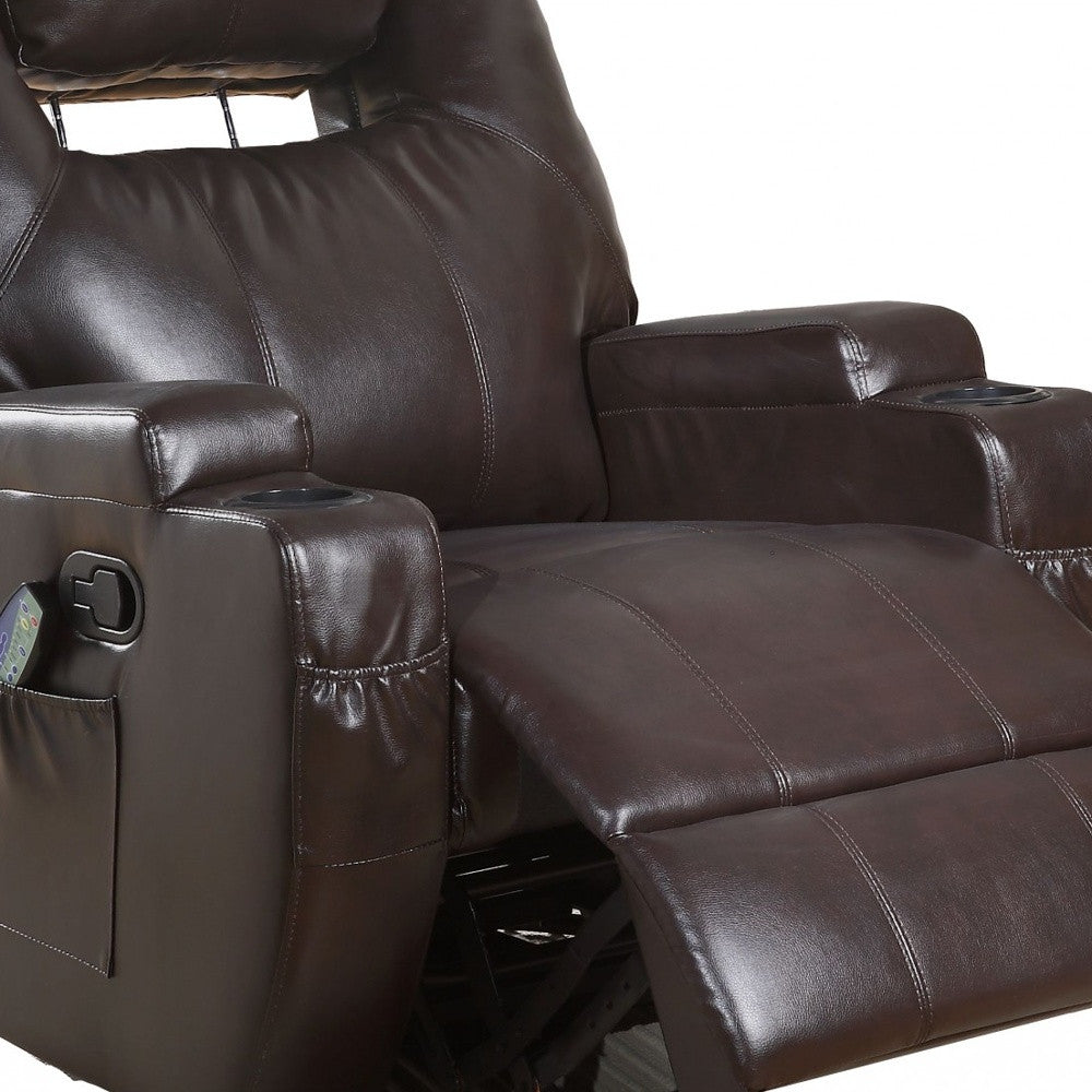 34" Black Leather Match Power Heated Massage Recliner