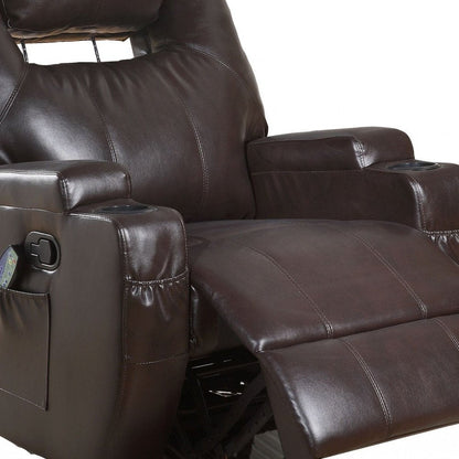 34" Brown Faux Leather Heated Massage Home Theater Recliner HomeRoots