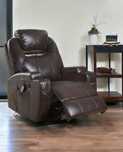 34" Black Leather Match Power Heated Massage Recliner HomeRoots