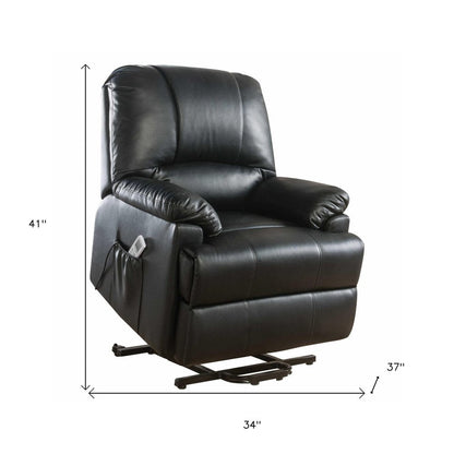 34" Black Faux Leather Power Massage Lift Assist Recliner HomeRoots