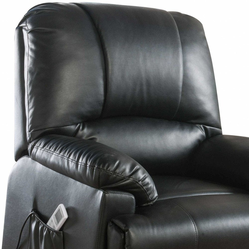 34" Black Faux Leather Power Massage Lift Assist Recliner HomeRoots