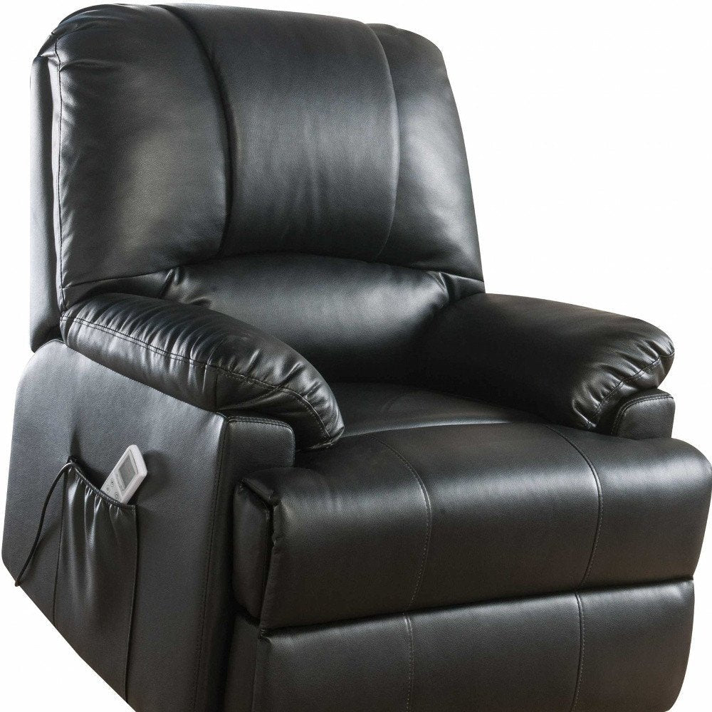 34" Black Faux Leather Power Massage Lift Assist Recliner HomeRoots