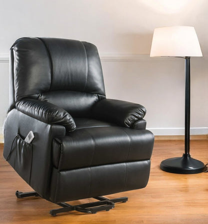 34" Black Faux Leather Power Massage Lift Assist Recliner HomeRoots