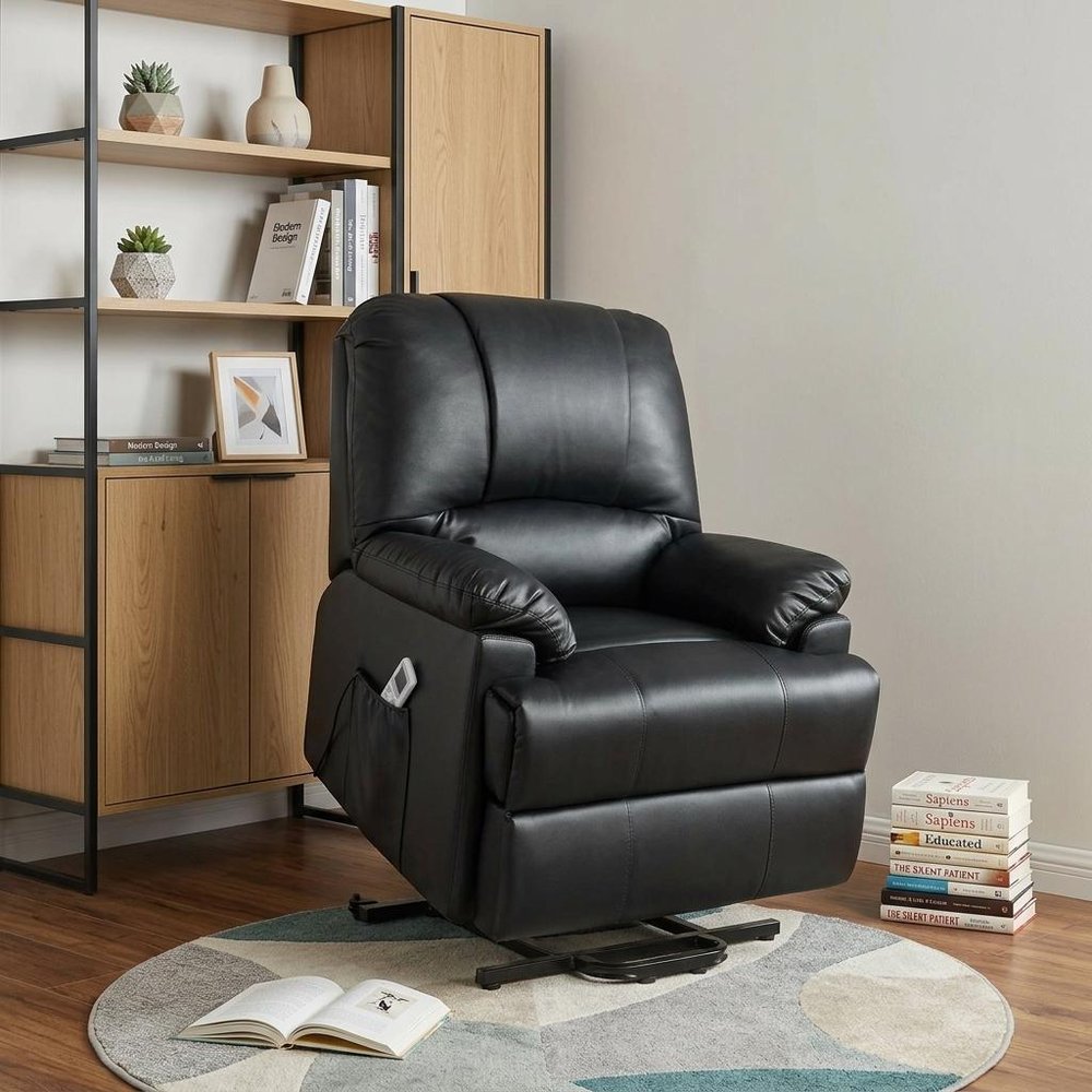 34" Beige Faux Leather Power Massage Lift Assist Recliner HomeRoots