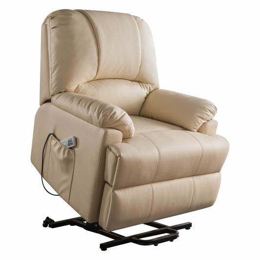 34" Beige Faux Leather Power Massage Lift Assist Recliner HomeRoots