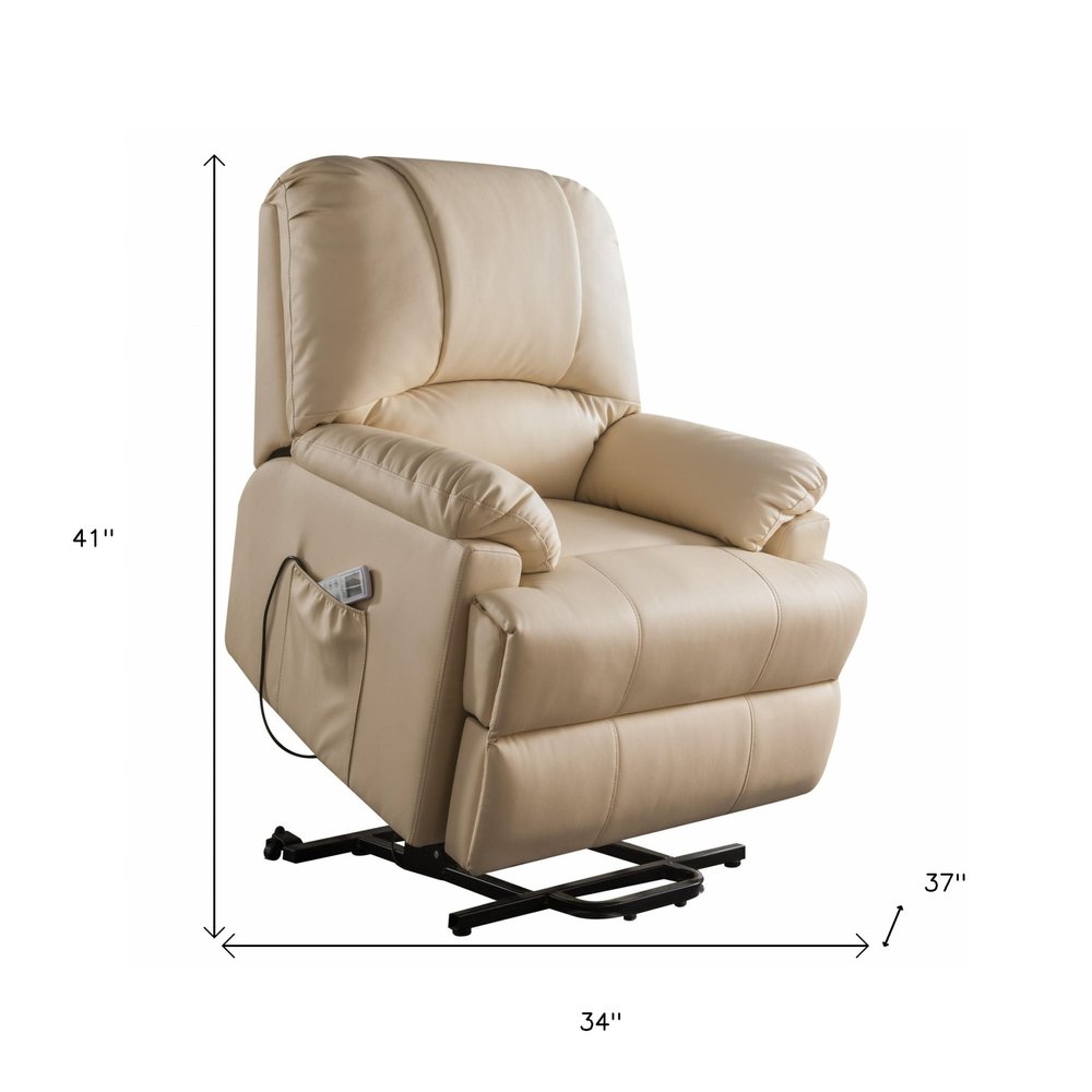 34" Beige Faux Leather Power Massage Lift Assist Recliner HomeRoots