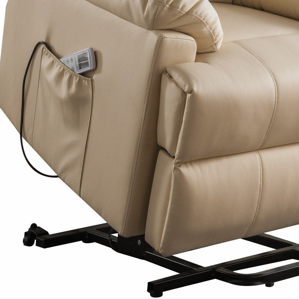 34" Beige Faux Leather Power Massage Lift Assist Recliner HomeRoots