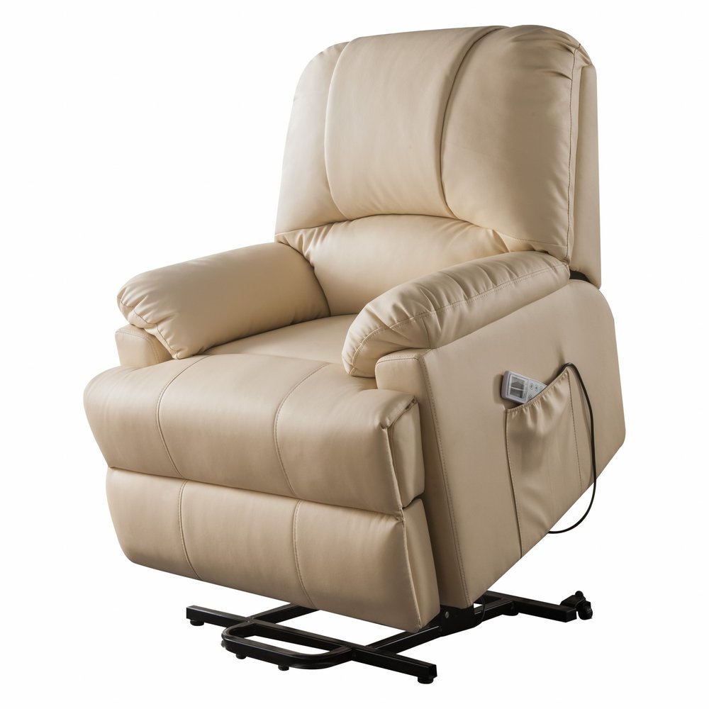 34" Beige Faux Leather Power Massage Lift Assist Recliner HomeRoots